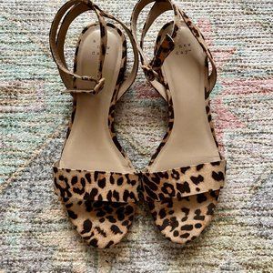 A New Day Winona Leopard Microsuede Ankle Strap Block Sandals